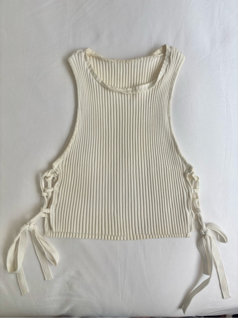 Zara White Ribbed Side Lace-Up Crop Top